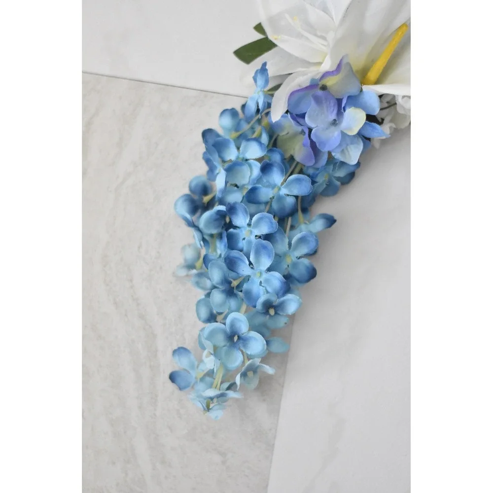 Handmade Floral Hair Clip Women OS Blue White Calla Lily Hydrangea Barrette